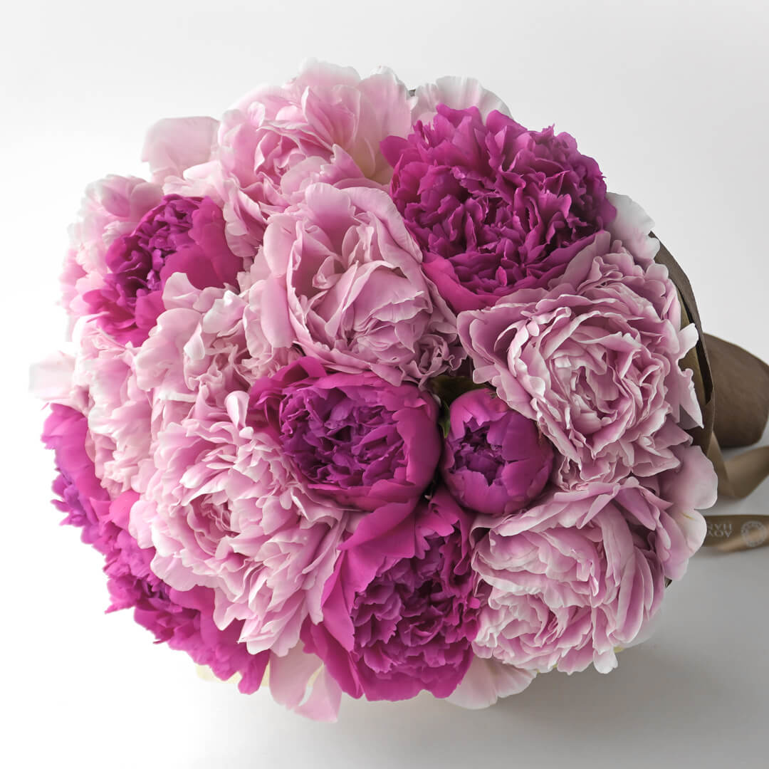 淡いピンクと濃いピンクの芍薬の花束