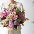 【敬老の日】ピンクのバラとトルコキキョウの花束