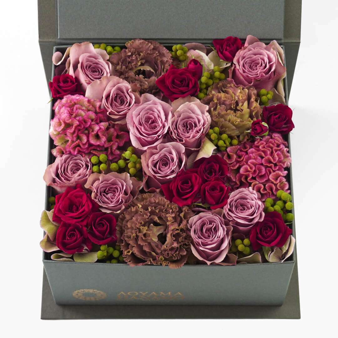 【敬老の日の花】ピンクのバラのボックスアレンジメント